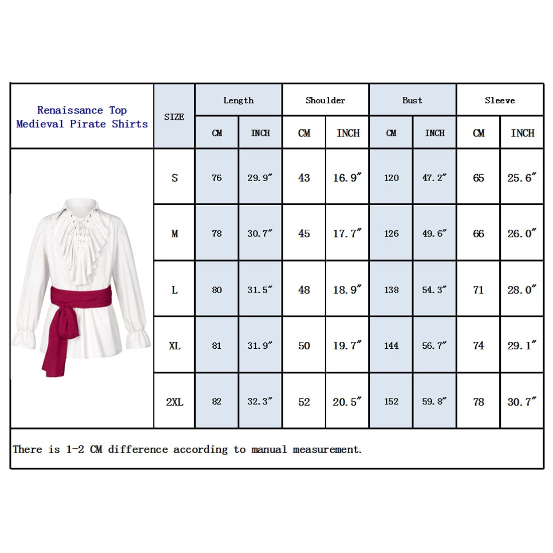 Men's Renaissance Victorian Medieval Pirate Shirt Lace Up Costume Top