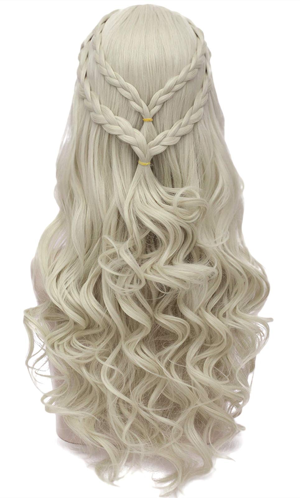 Mersi Silver Wigs for Women Costume Wig Long Braided Hair Wigs for Party Halloween (Silver) S039S