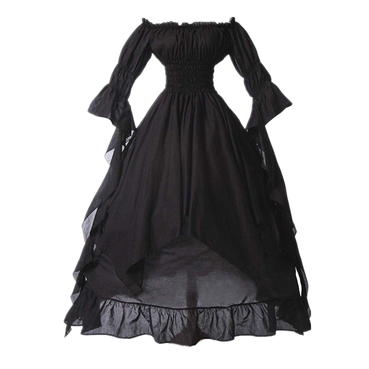 Khaki Women's Medieval Victorian Ball Gown Dress with Puff Sleeves