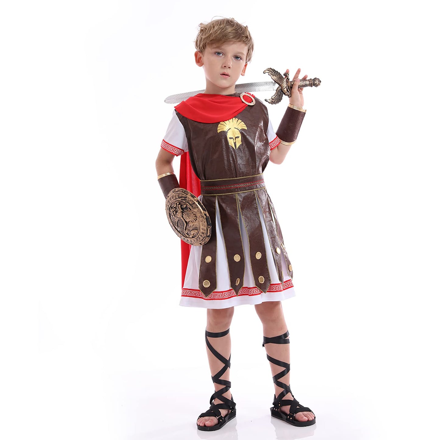 Funivals Boys Costume for Halloween Carnival,Boy Suit Role Play with Accessories Medium Viking Warrior
