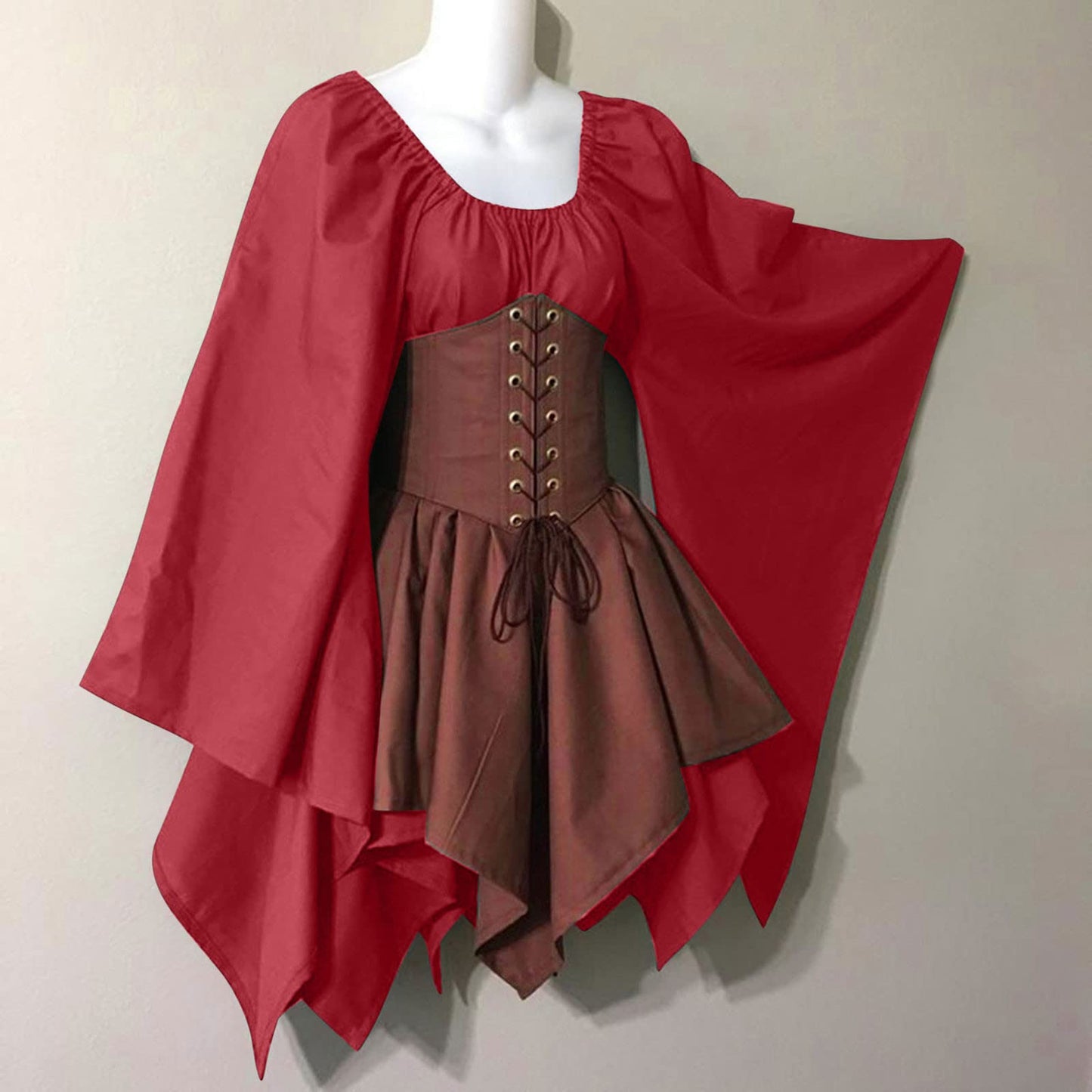 Red Retro Gothic Witch Medieval Cosplay Dress for Women