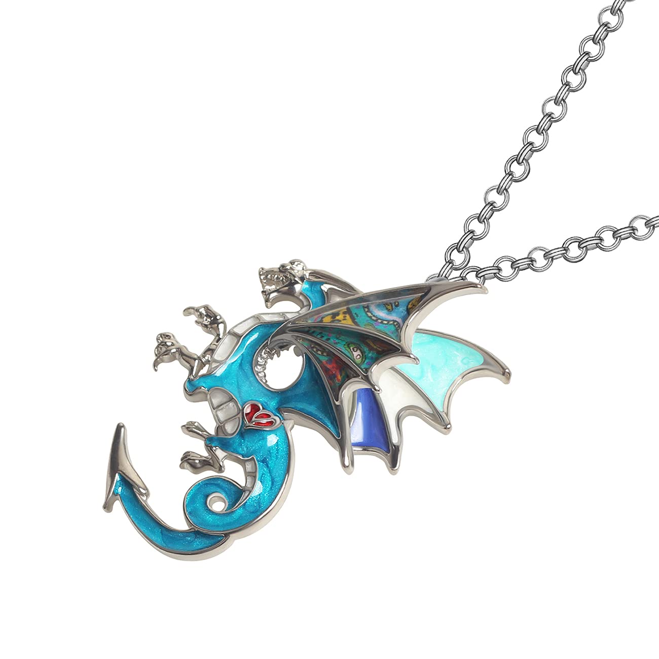 Enamel Alloy Dragon Pendant Necklace - Fantasy Dinosaur Charm Gift for Women - Blue