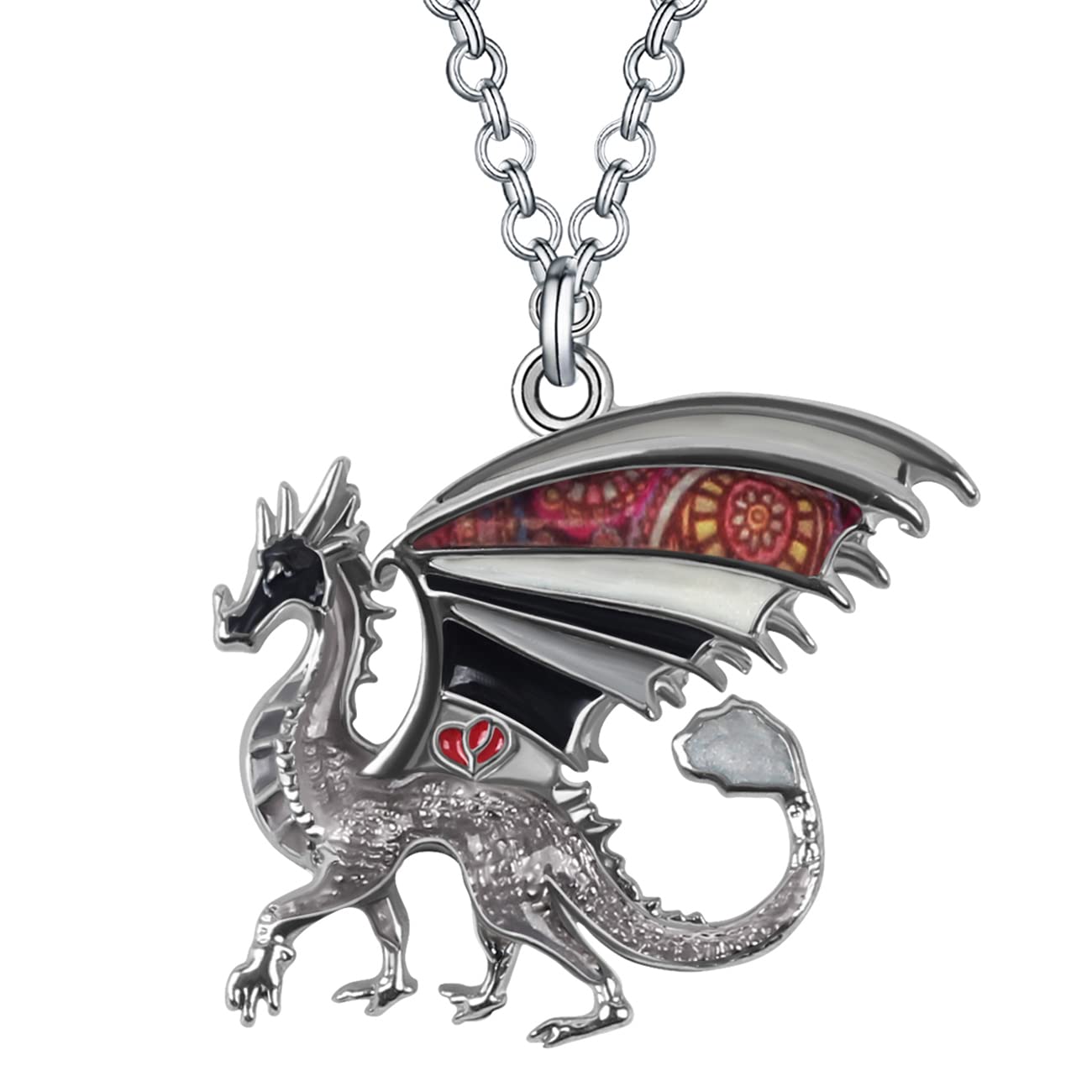 Enamel Alloy Dragon Pendant Necklace - Fantasy Dinosaur Charm Gift for Women - Blue