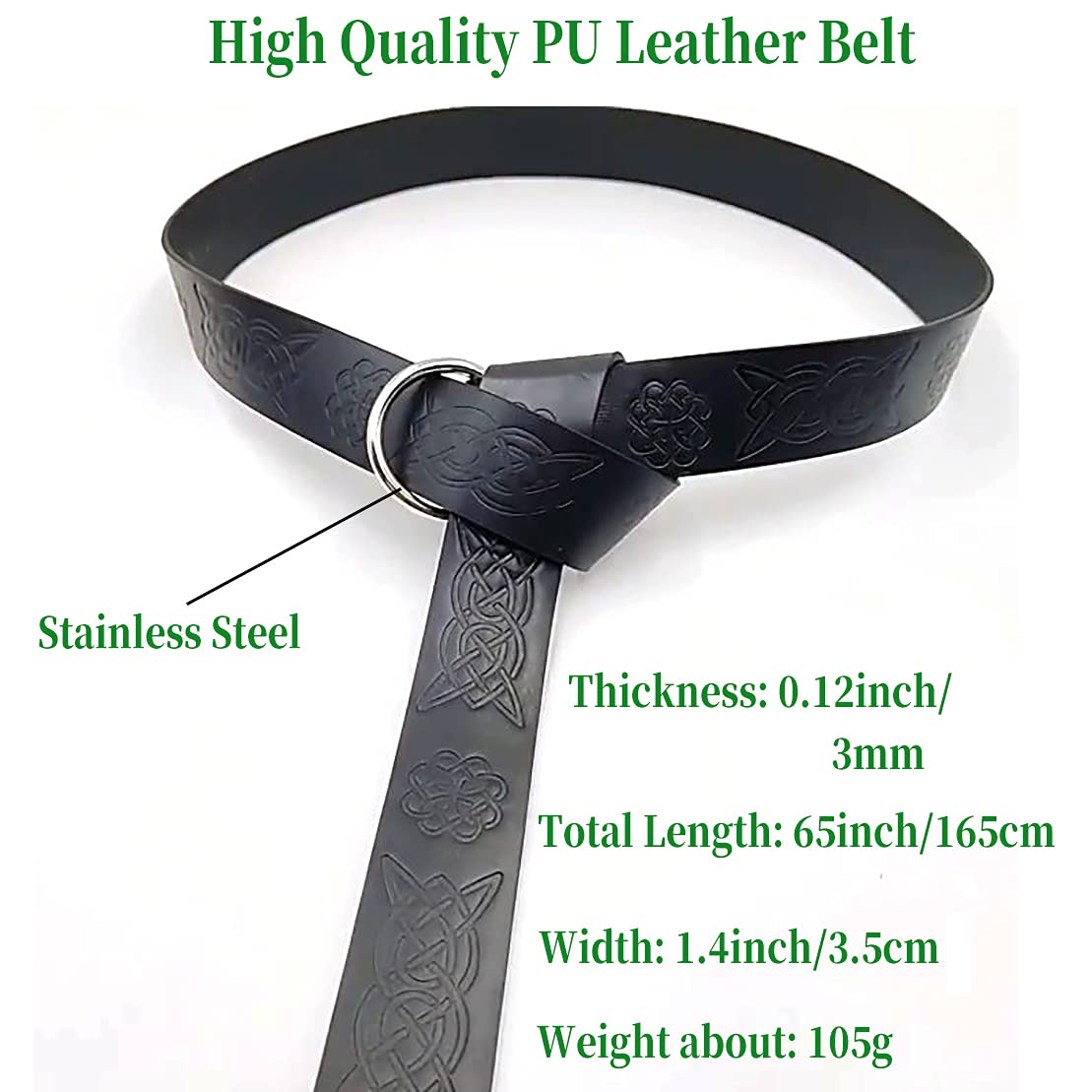 Dark Brown Celtic Knot Embossed PU Leather Medieval Viking Belt