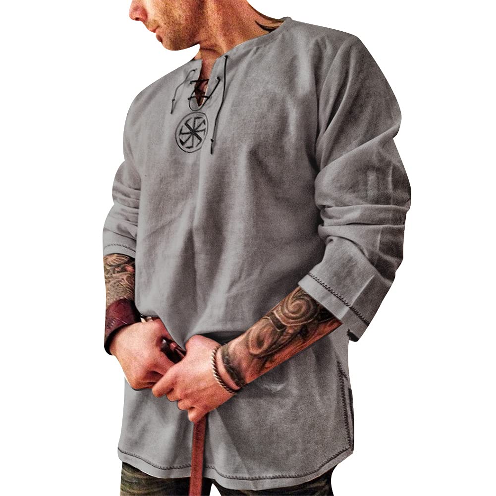 Men's Fashion Cotton Linen Shirt Long Sleeve Solid Color Ethnic Beach Yoga Top X-Large Black