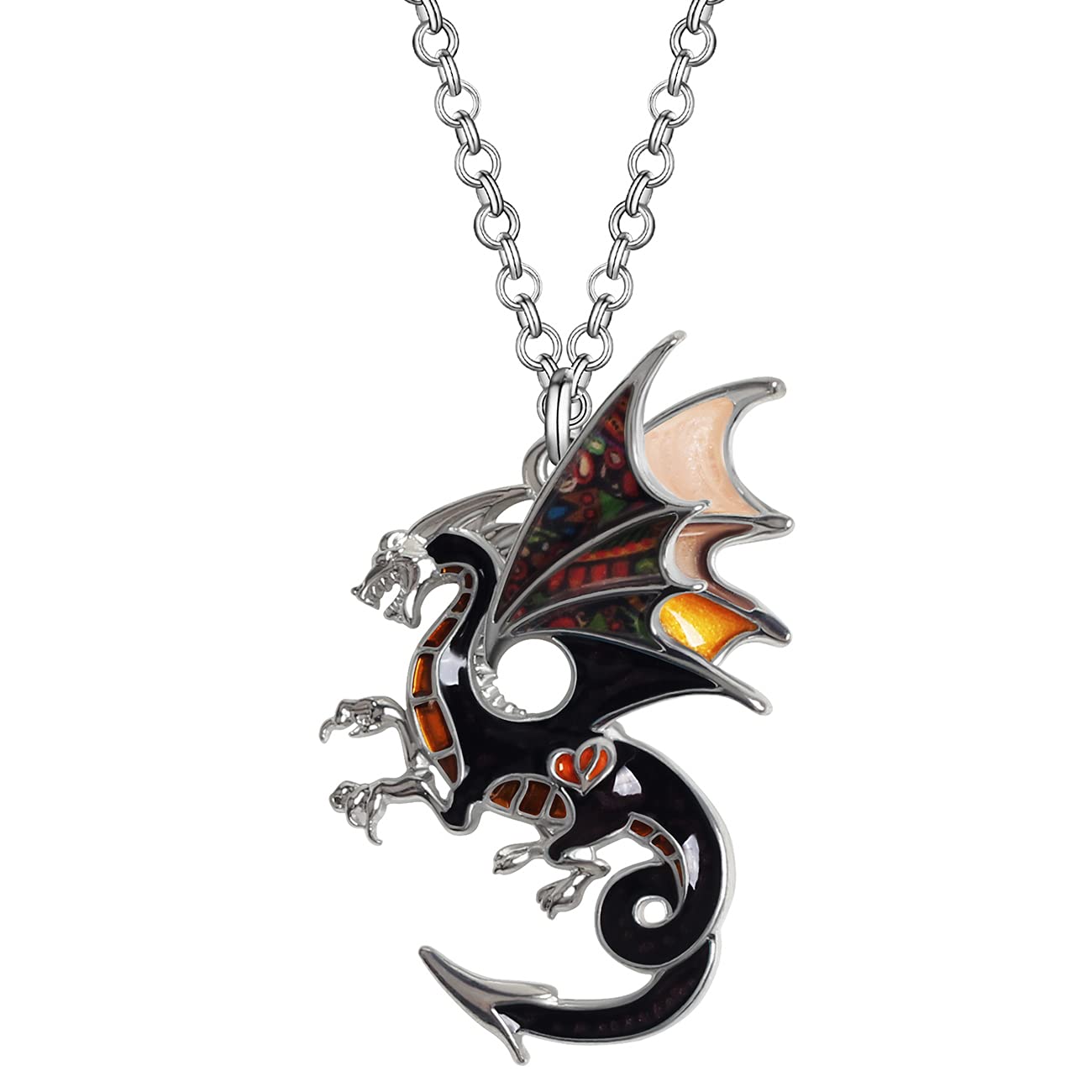 Enamel Alloy Dragon Pendant Necklace - Fantasy Dinosaur Charm Gift for Women - Blue
