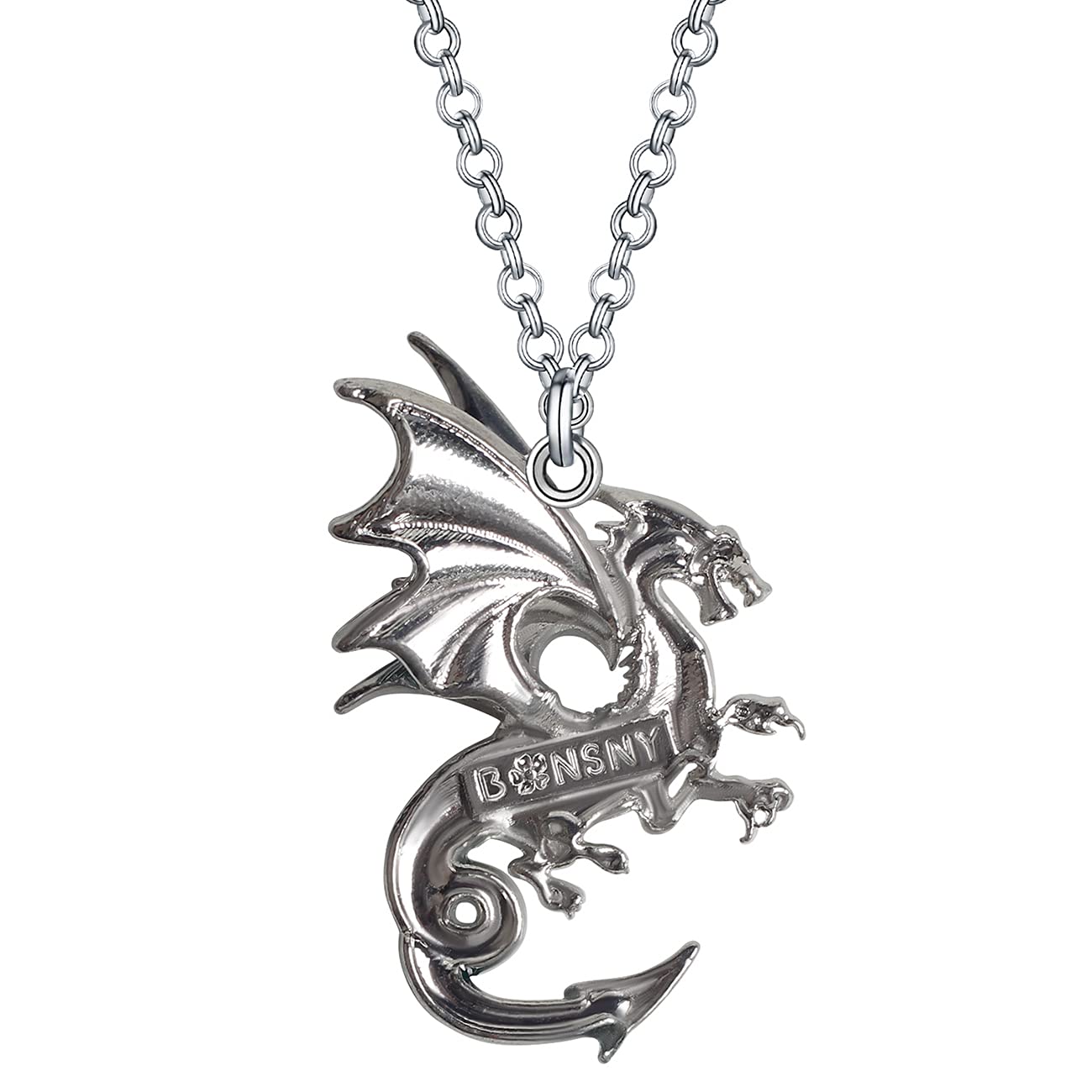 Enamel Alloy Dragon Pendant Necklace - Fantasy Dinosaur Charm Gift for Women - Blue