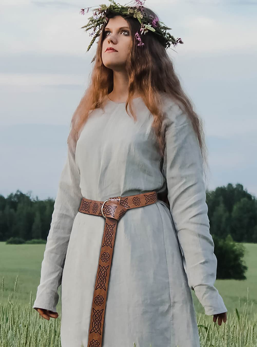 Dark Brown Celtic Knot Embossed PU Leather Medieval Viking Belt