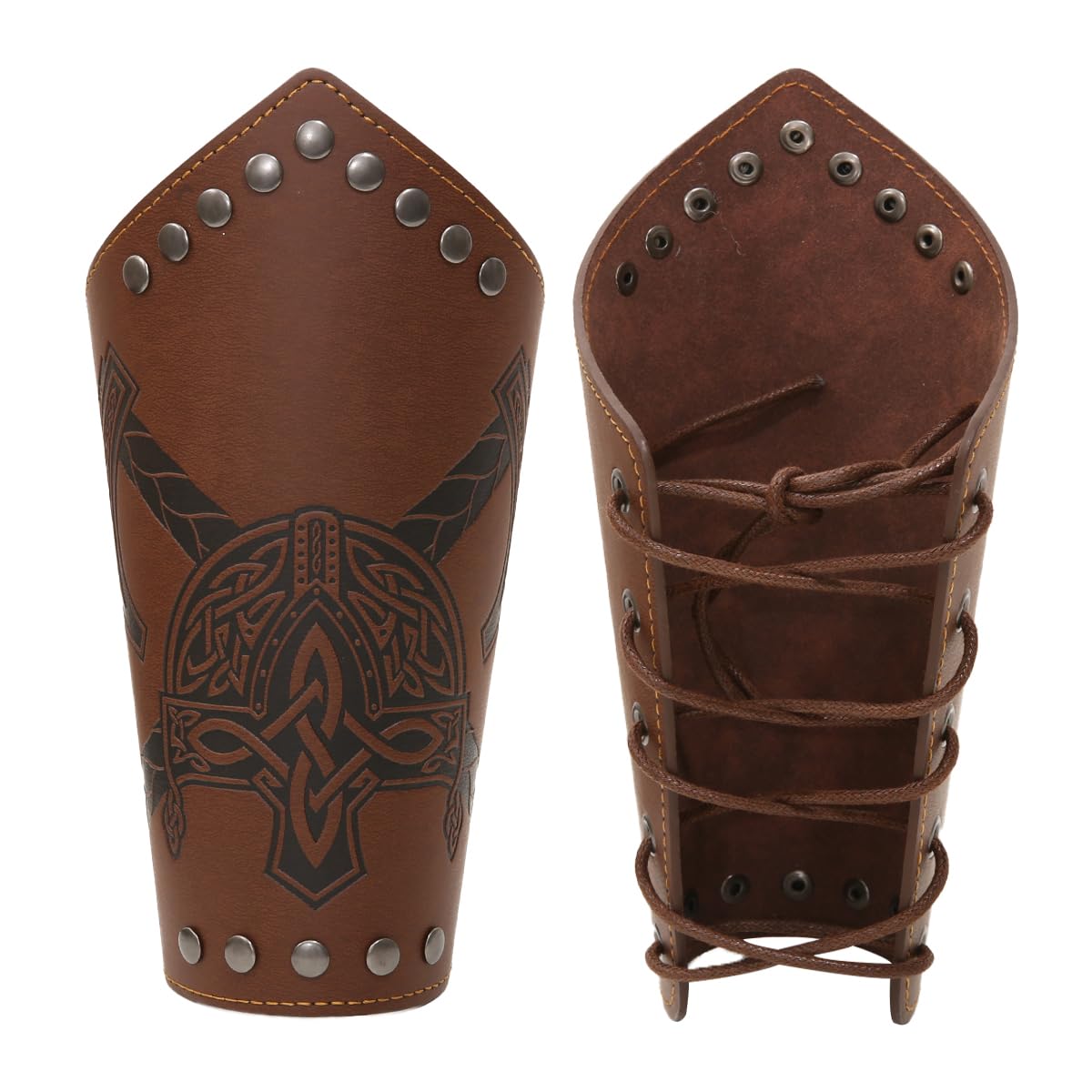 Leather Gauntlet Wristband Medieval Bracers Viking Wrist Guards Archery Guards Bracers Wide Arm Armor Cuff for Women Men 2PCS Knight Wrist Bracers
