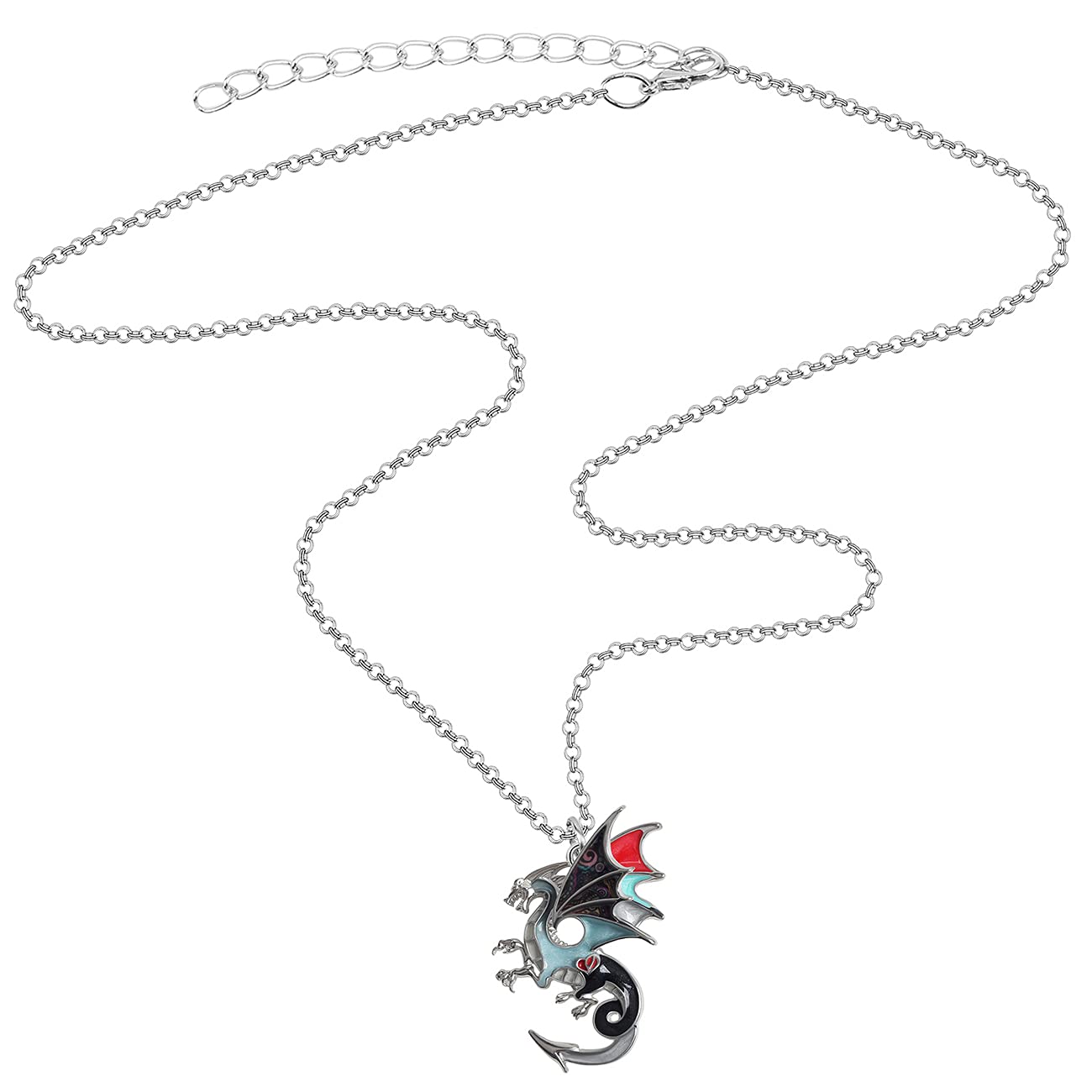 Enamel Alloy Dragon Pendant Necklace - Fantasy Dinosaur Charm Gift for Women - Blue