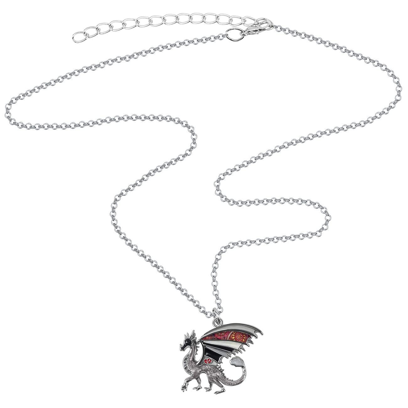 Enamel Alloy Dragon Pendant Necklace - Fantasy Dinosaur Charm Gift for Women - Blue