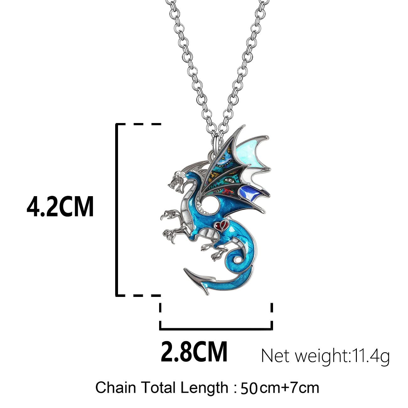 Enamel Alloy Dragon Pendant Necklace - Fantasy Dinosaur Charm Gift for Women - Blue