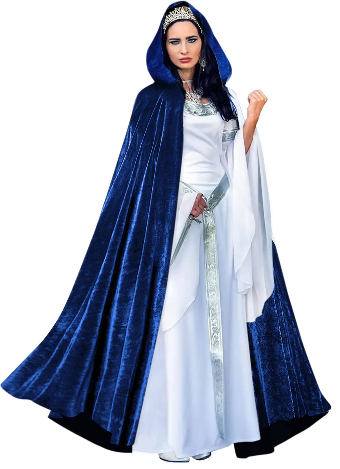 HOMELEX Black Witch Velvet Cloak Halloween Maleficent Hooded Cape Queen King Robe Outfit Renaissance Medieval Costume Green
