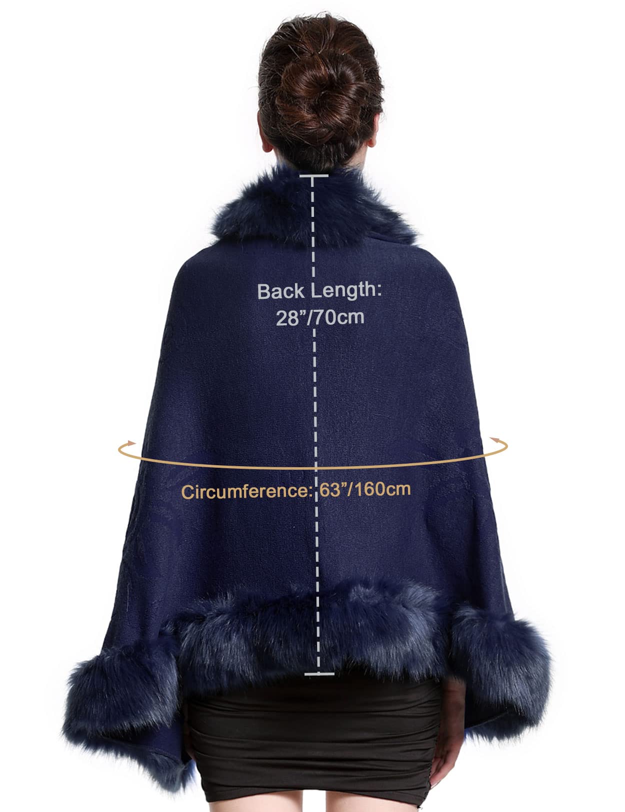 Faux Fur Shawl Wrap Stole Capelet Bridal Winter Wedding with Hook Hooded-black