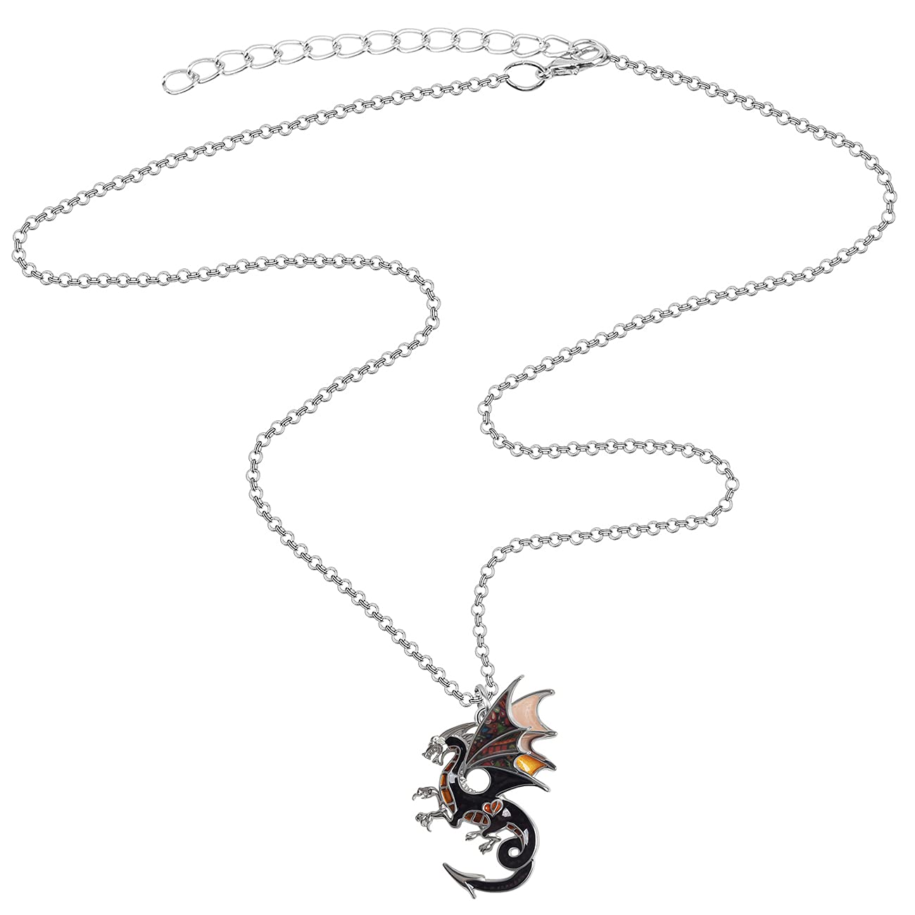 Enamel Alloy Dragon Pendant Necklace - Fantasy Dinosaur Charm Gift for Women - Blue