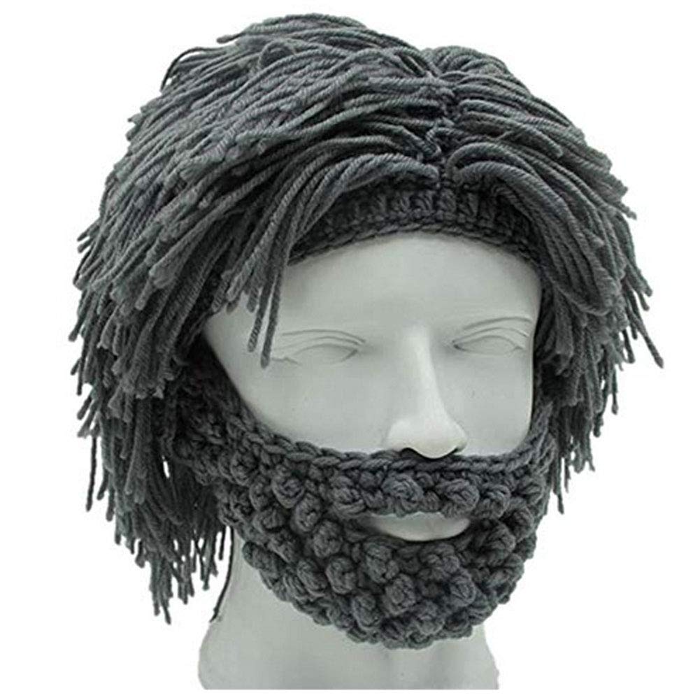 Creative Barbarian Knit Beard Hat Funny Knit Hat Wig Beanie Hat Beard Facemask V-brown
