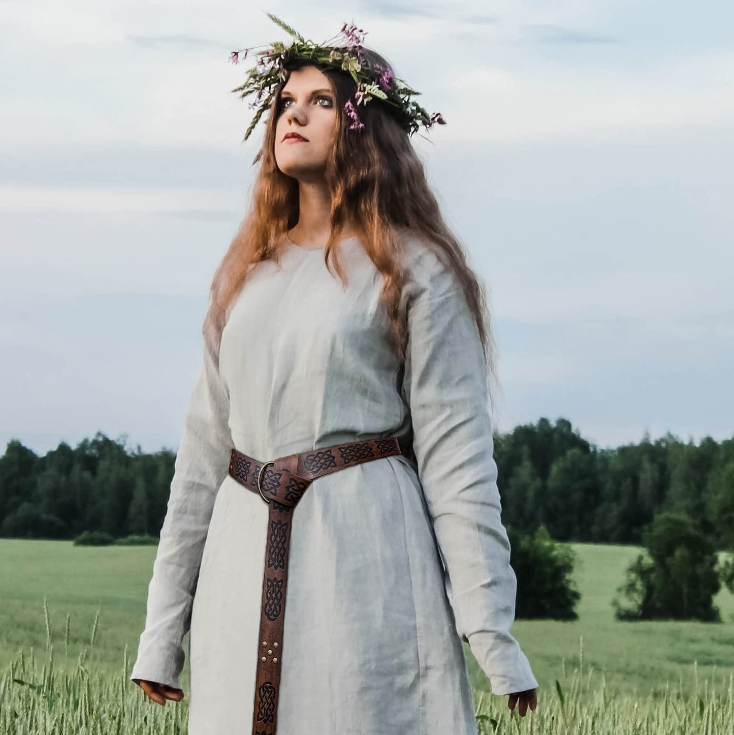 Dark Brown Celtic Knot Embossed PU Leather Medieval Viking Belt