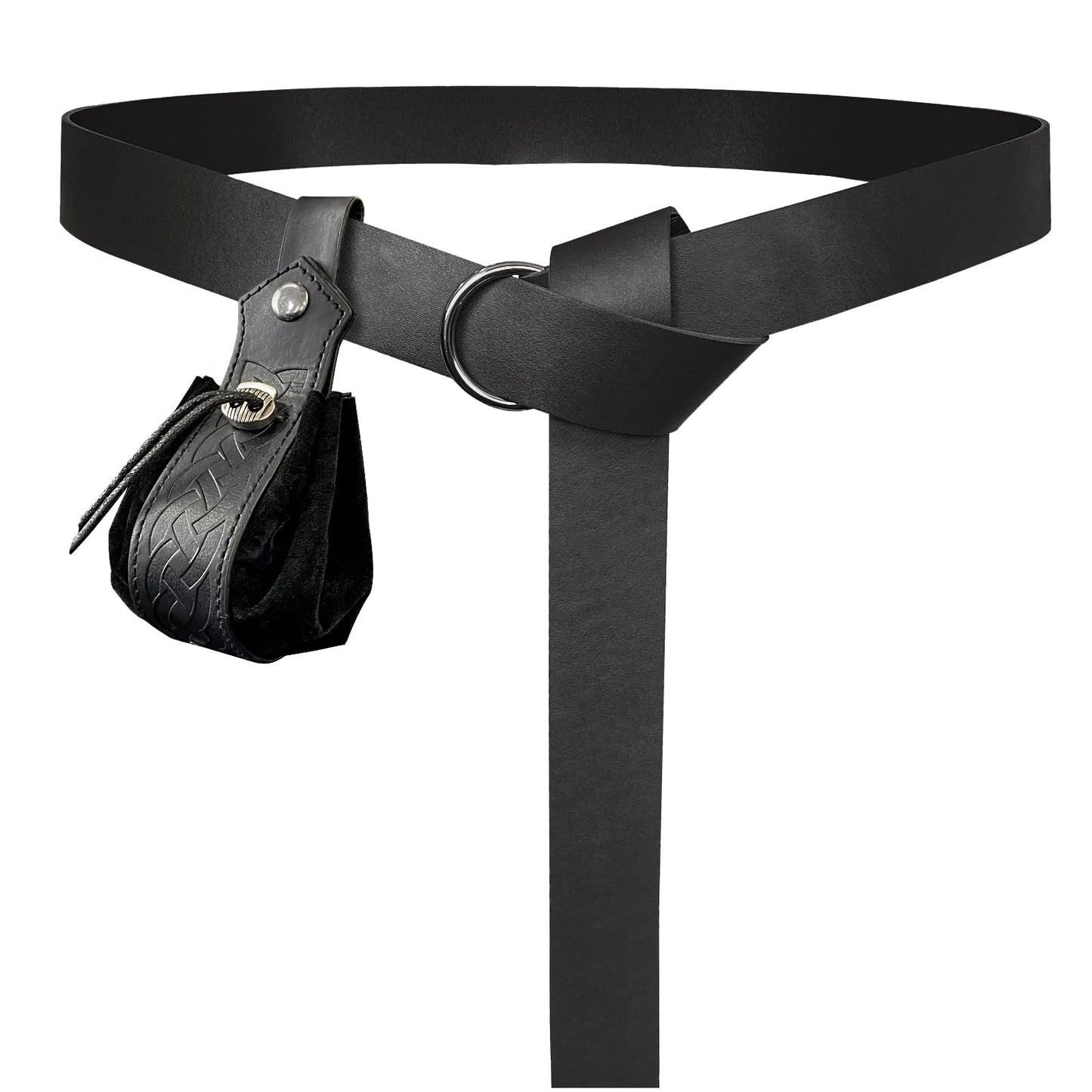 HiiFeuer Medieval O Ring Belt with Portable Drawstring Pouch, Retro Renaissance Faux Leather Belt and Purse Set for LARP Brown C