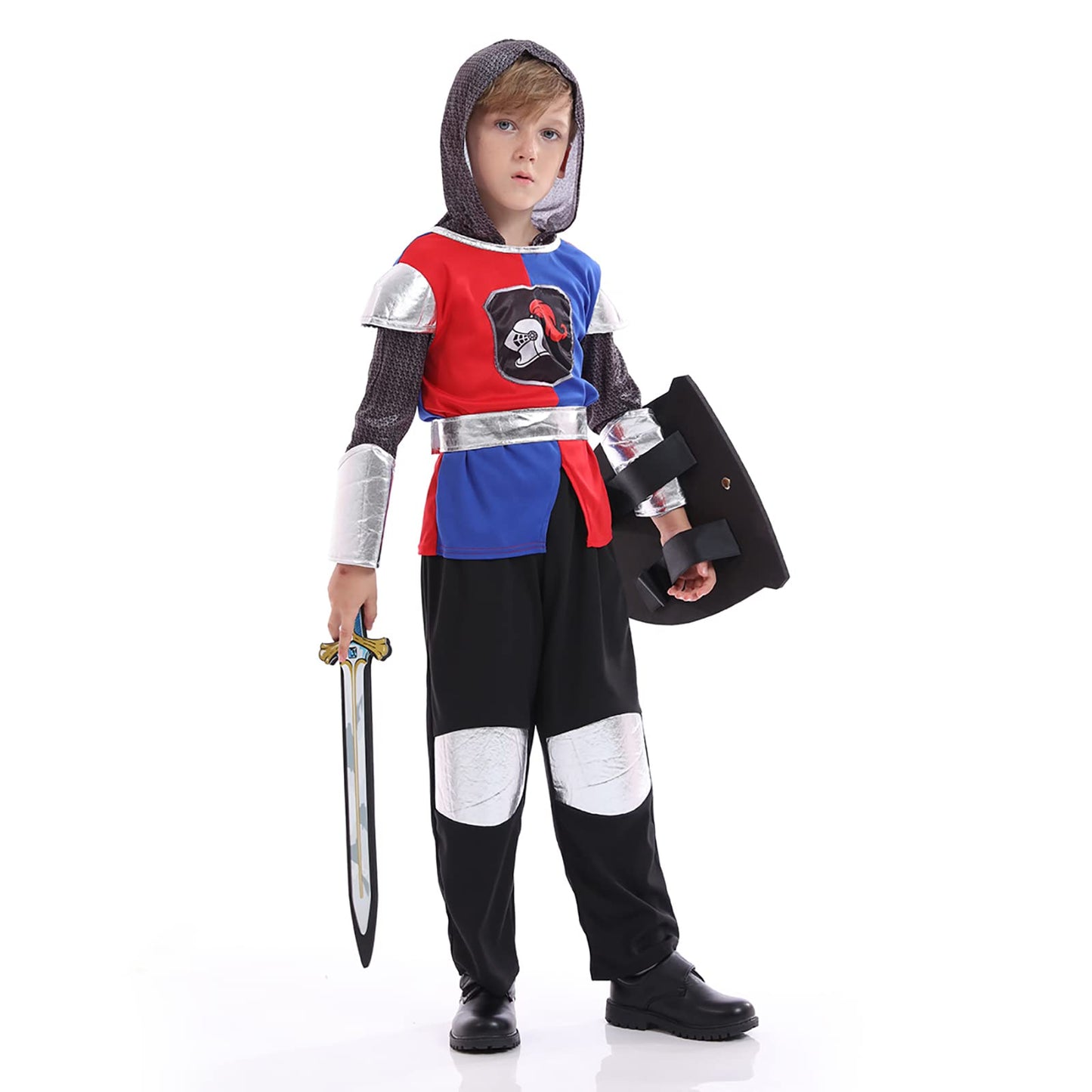 Funivals Boys Costume for Halloween Carnival,Boy Suit Role Play with Accessories Medium Viking Warrior