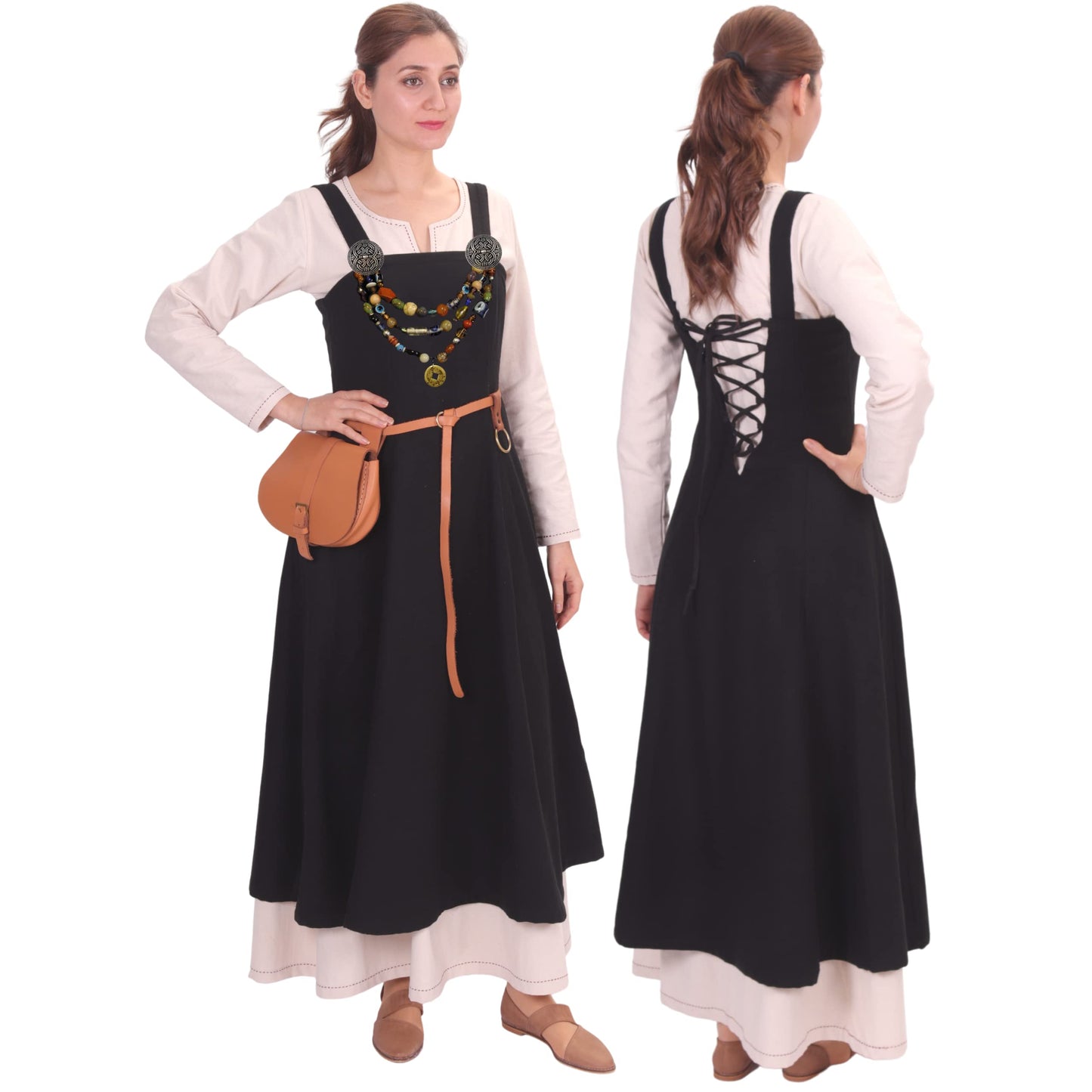 Wool Viking Apron Overdress with Laced Back