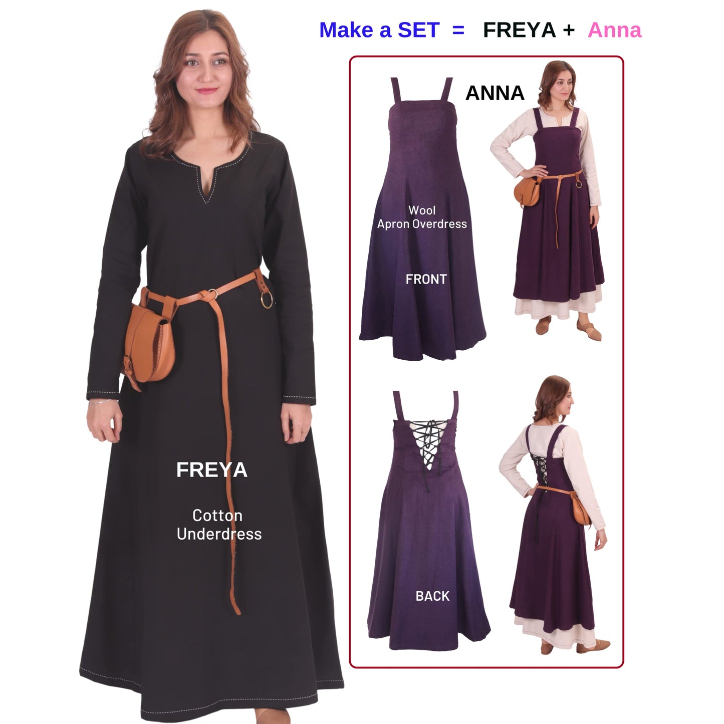 Turkish Made Natural Cotton Fraye Viking Medieval Women Dress