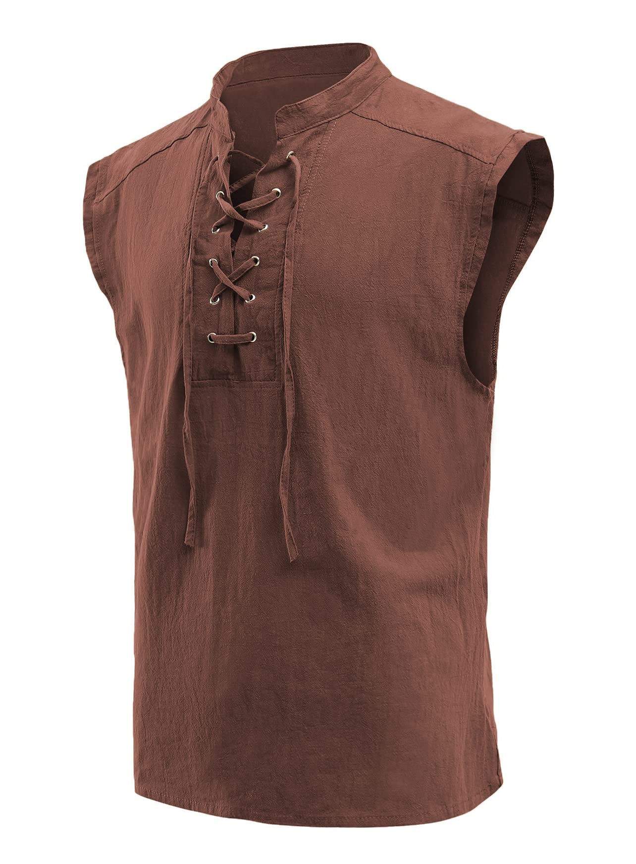 Mens Medieval Renaissance Pirate Costume Sleeveless Lace-up