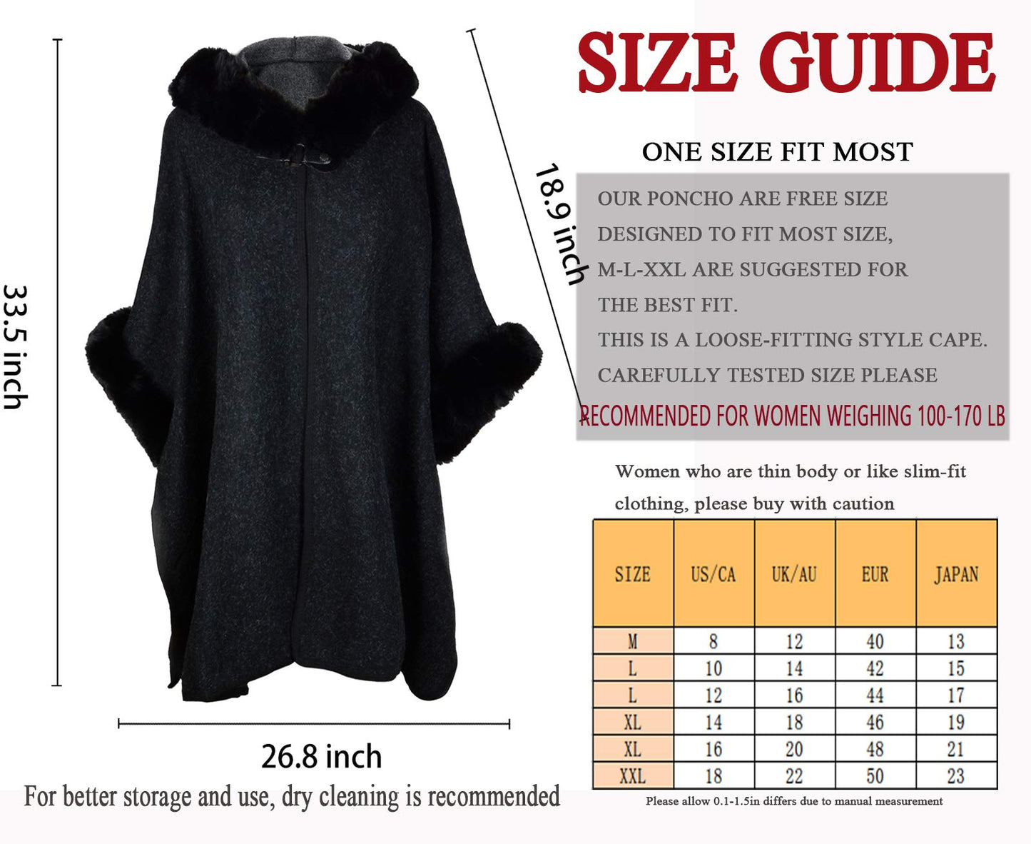 Fur-Lined Leather Closure Wool Half-Cloak with Hood