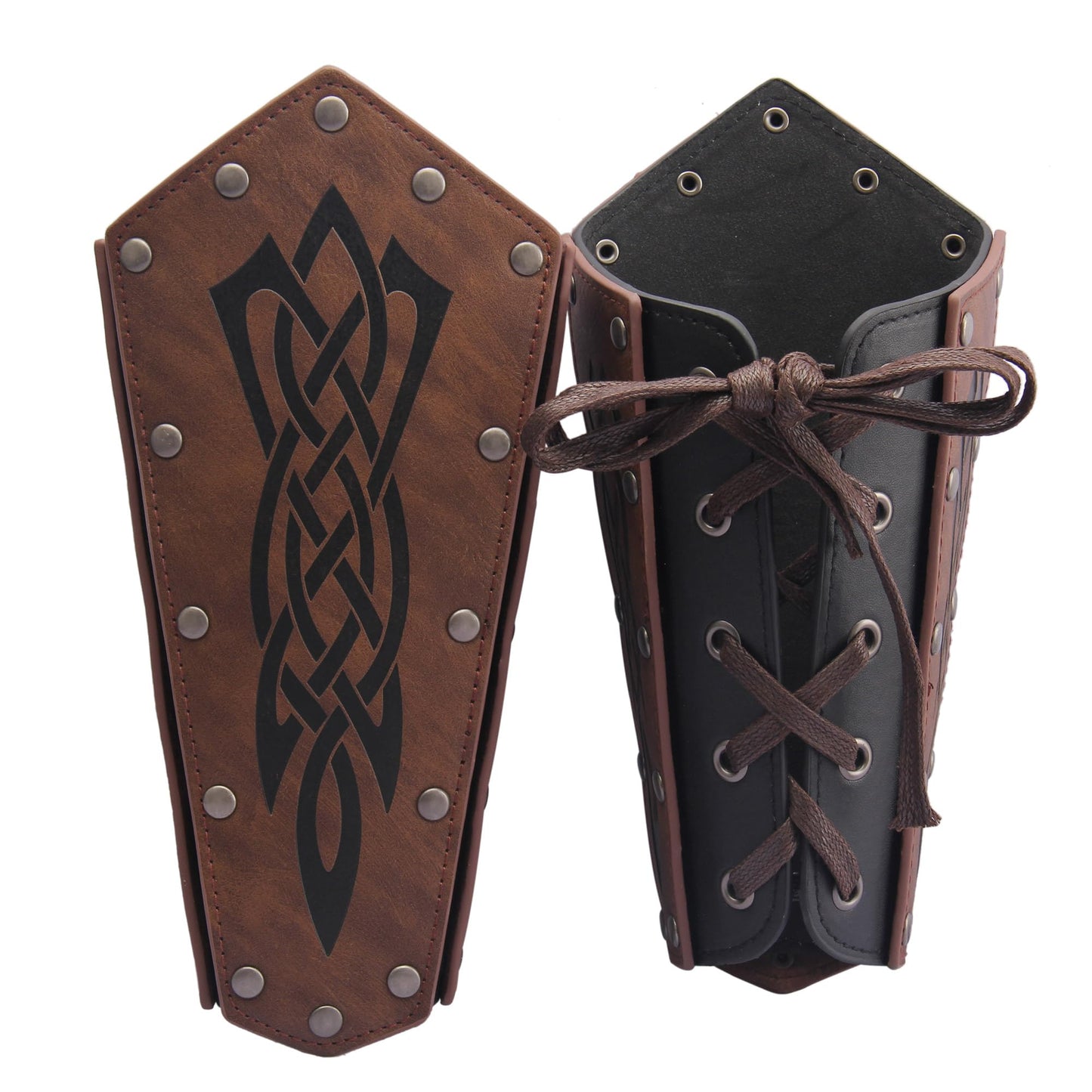 Leather Gauntlet Wristband Medieval Bracers Viking Wrist Guards Archery Guards Bracers Wide Arm Armor Cuff for Women Men 2PCS Knight Wrist Bracers