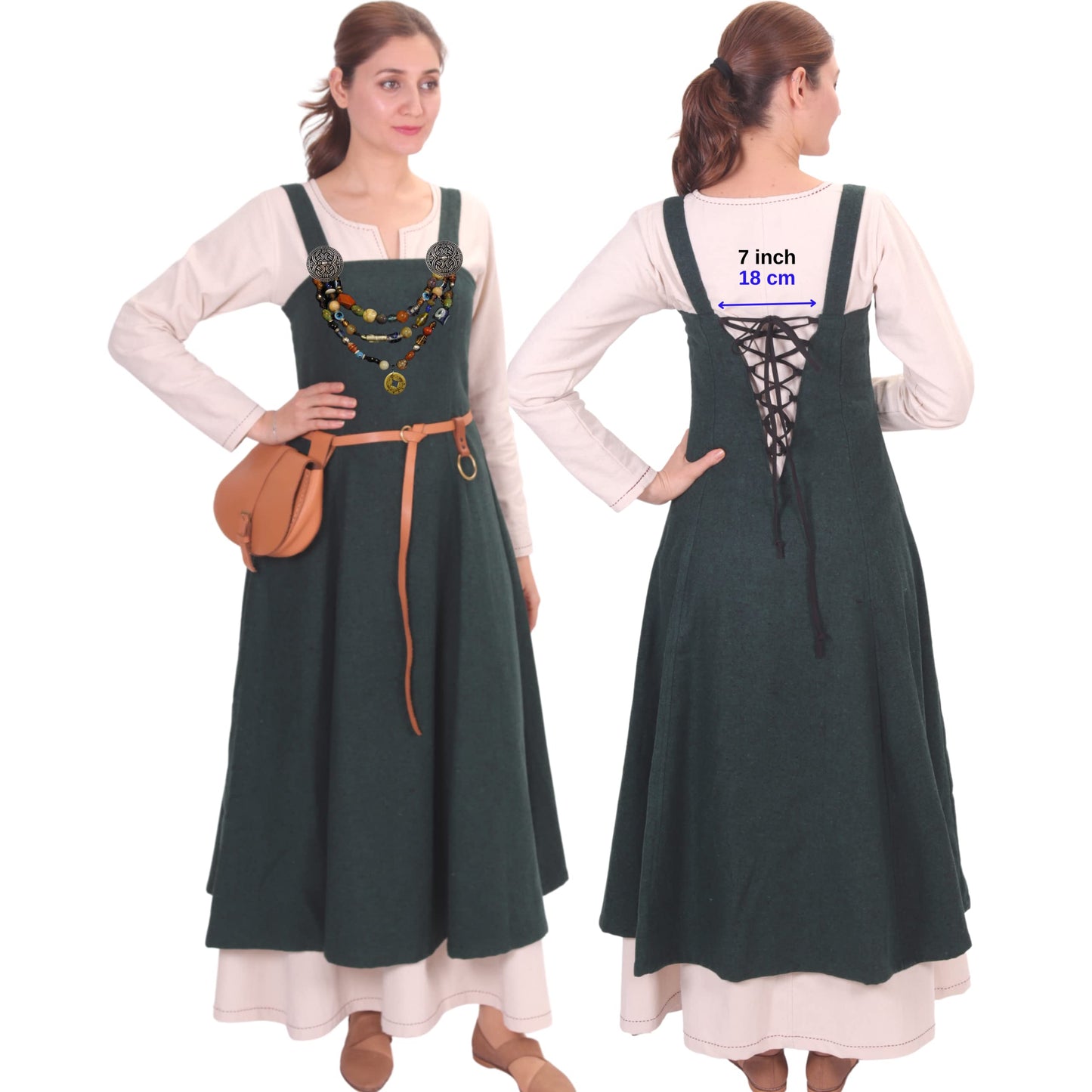 Wool Viking Apron Overdress with Laced Back