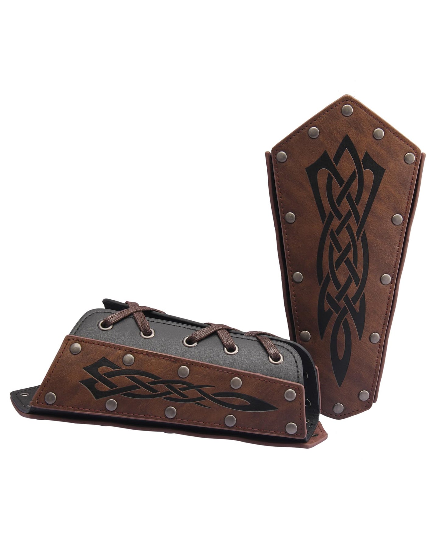 Leather Gauntlet Wristband Medieval Bracers Viking Wrist Guards Archery Guards Bracers Wide Arm Armor Cuff for Women Men 2PCS Knight Wrist Bracers