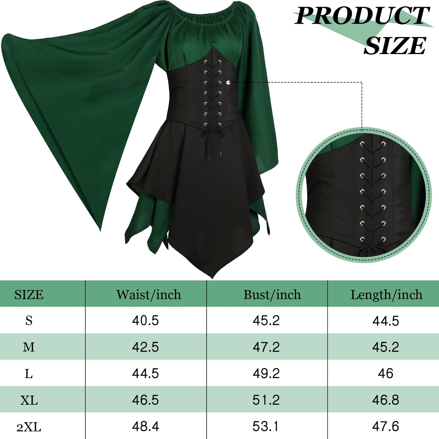 Pack of 5 Green and Brown Women's Renaissance Medieval Dress for Mardi Gras Carnival Dress Masquerade Party