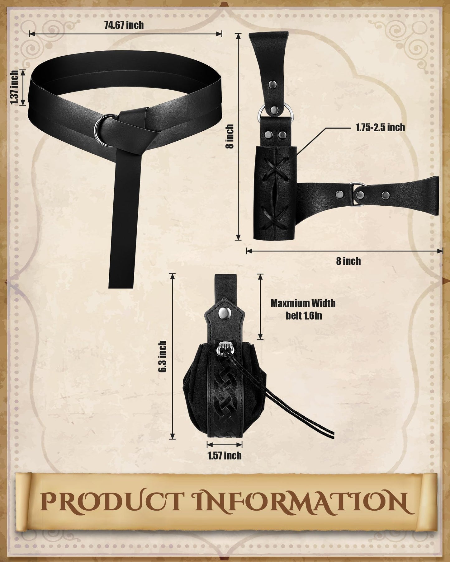 Men's Renaissance Costume Set Shirt Pants 8 Pcs