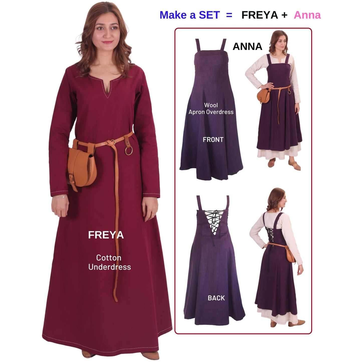 Turkish Made Natural Cotton Fraye Viking Medieval Women Dress