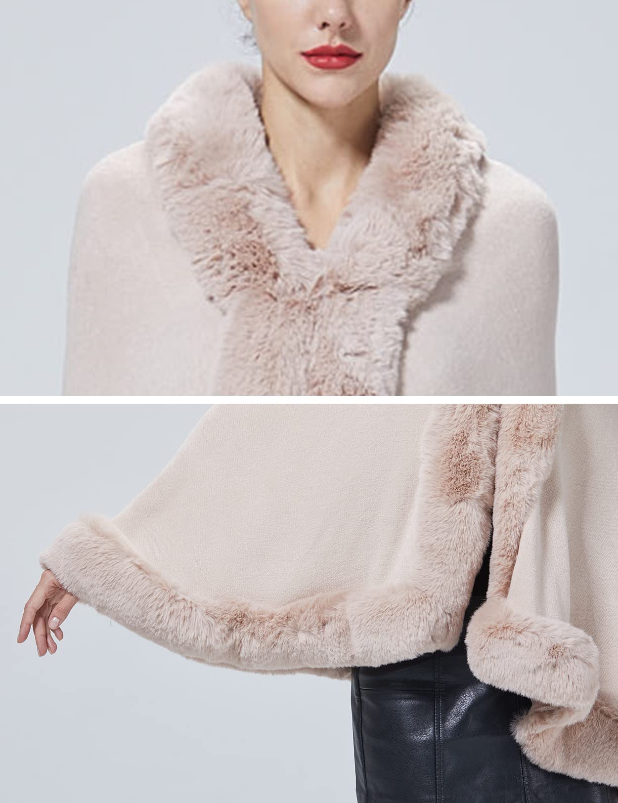 Faux Fur Shawl Wrap Stole Capelet Bridal Winter Wedding with Hook Hooded-black