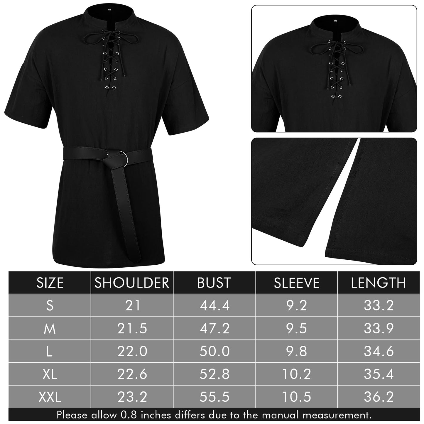 Renaissance Costume Men Medieval Viking Tunic 3 pcs