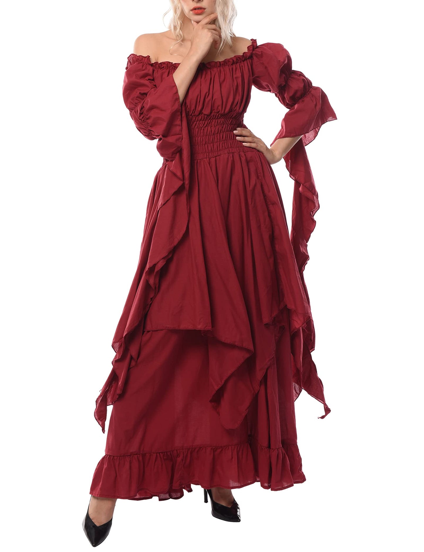 Ruched-Middle Gathered-Sleeve Underdress