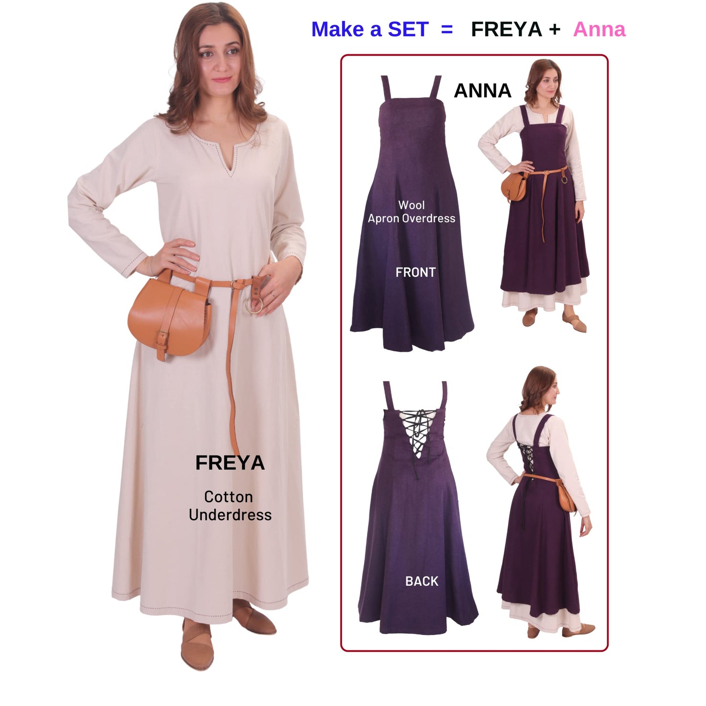 Turkish Made Natural Cotton Fraye Viking Medieval Women Dress