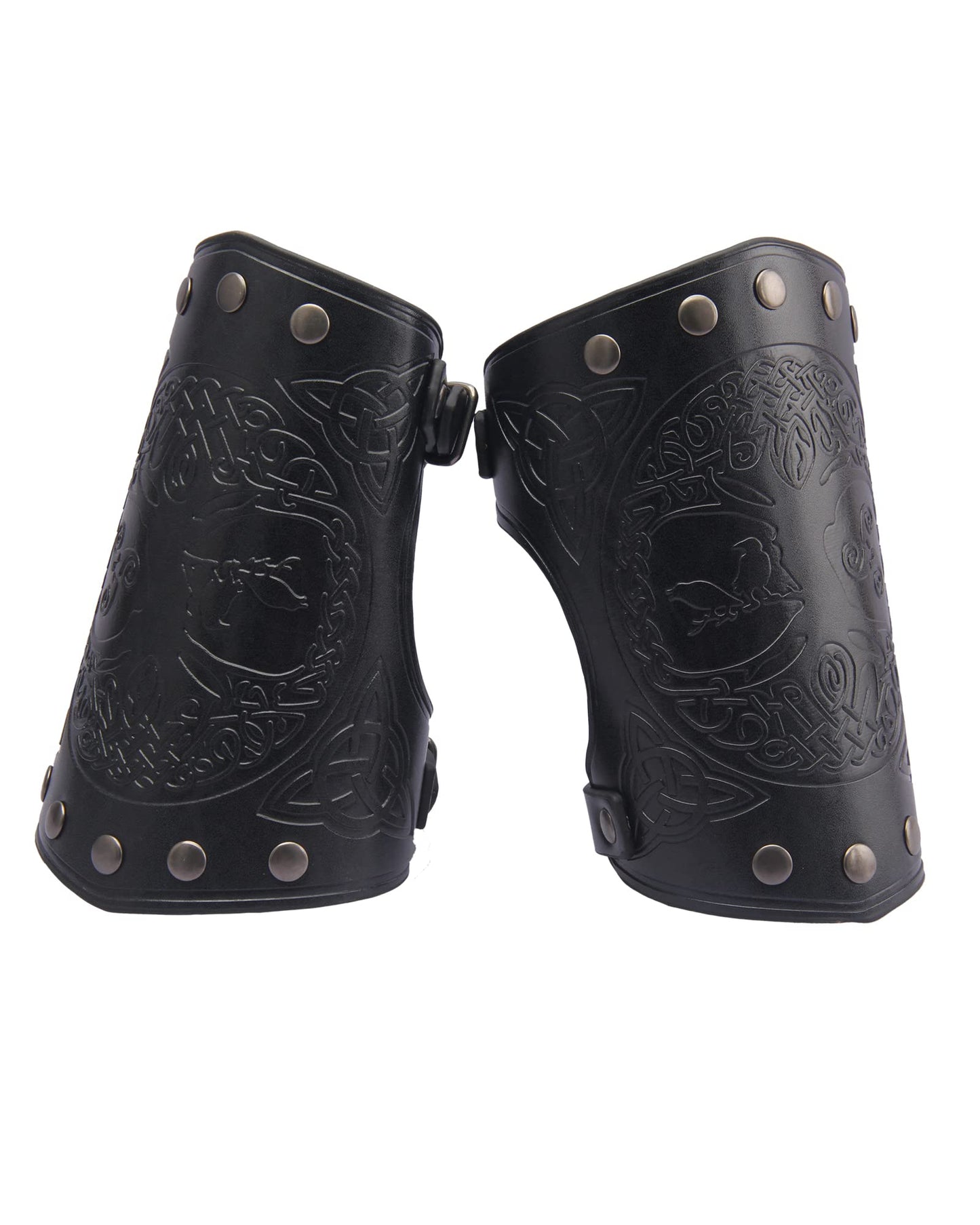 GelConnie Leather Gauntlet Wristband Viking Leather Arm Guard Medieval Armor Bracers Leather Armband Wrist Guards Cosplay Black Leather Bracers