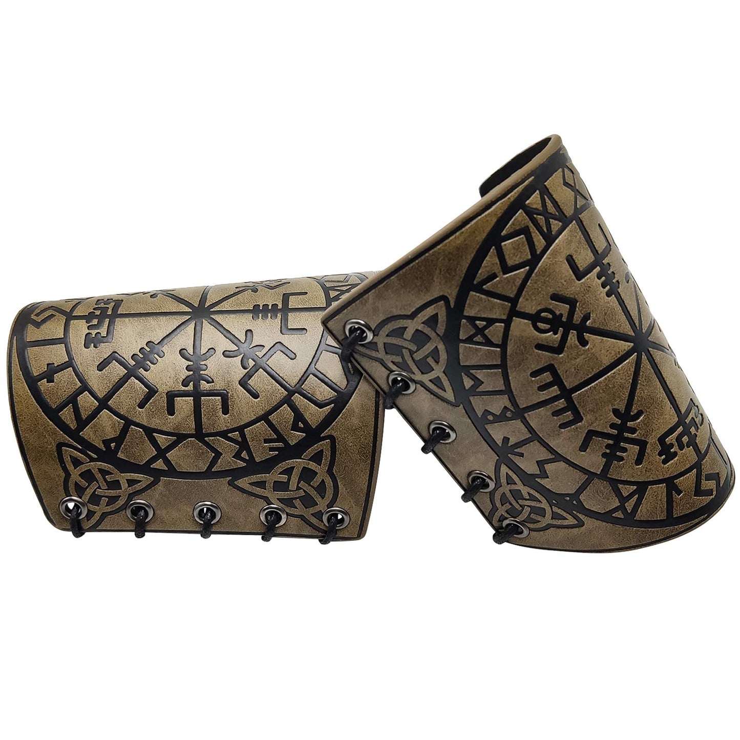 HiiFeuer Viking Vegvisir Embossed Leather Arm Armor 3 Colors LARP Gauntlet Leather Armor Bracer Brown