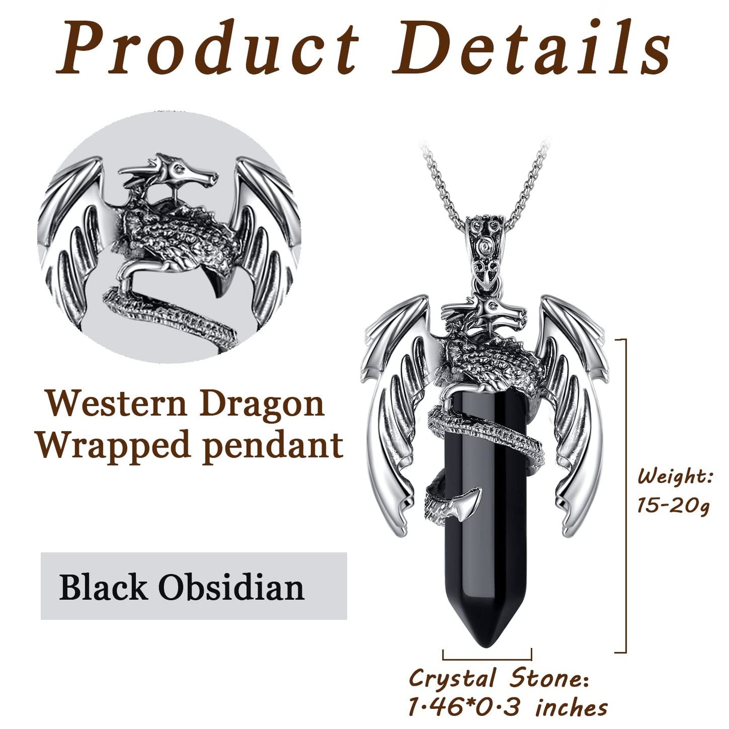 MAIBAOTA Natural Gemstone Dragon Crystal Necklace - Black Obsidian