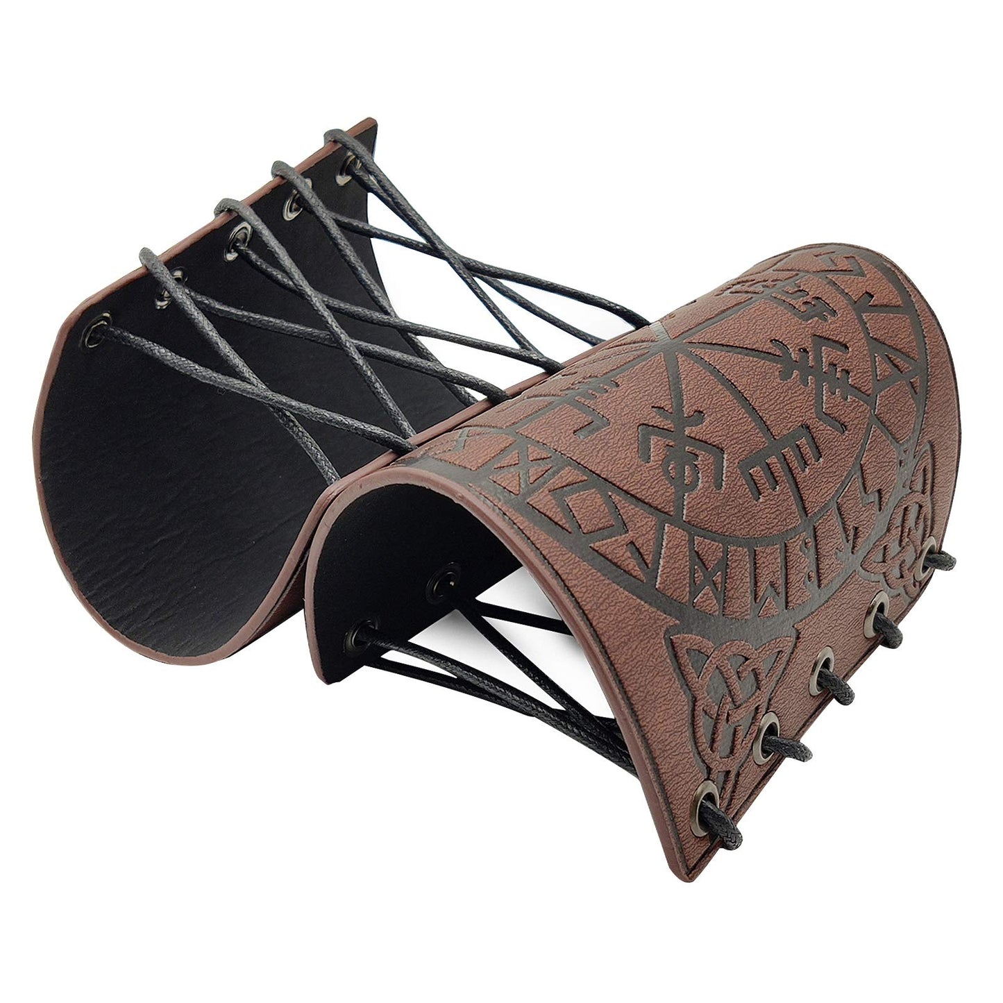 HiiFeuer Viking Vegvisir Embossed Leather Arm Armor 3 Colors LARP Gauntlet Leather Armor Bracer Brown