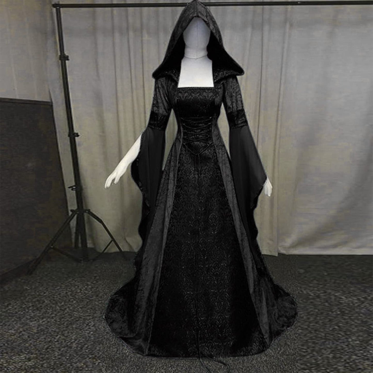 Khaki Women's Medieval Victorian Ball Gown Dress with Puff Sleeves