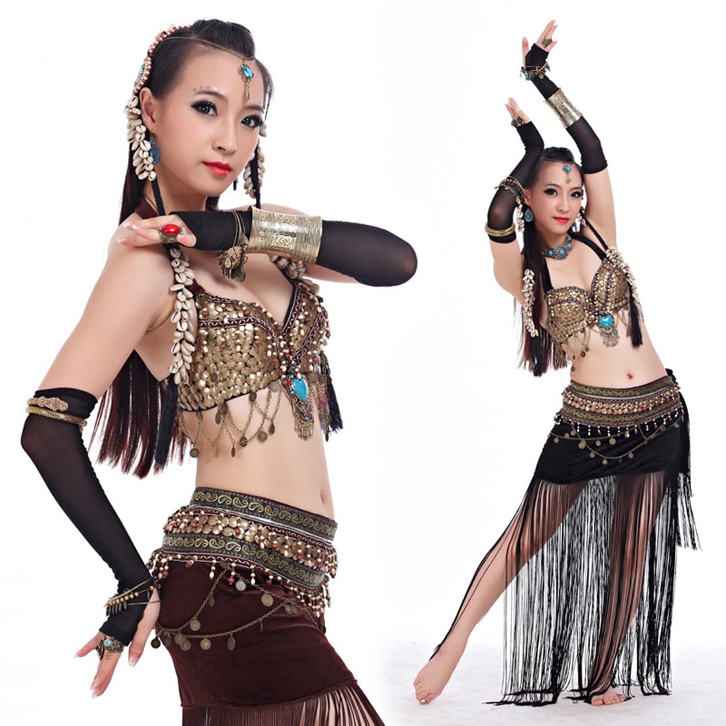 SONNYX 2 PCS Cuff Bracelets for Women Vintage Ethnic Wide Open Chunky Gold Sliver Wrist Cuff Warp Bracelets for Cosplay or Belly Dance GOLD 2