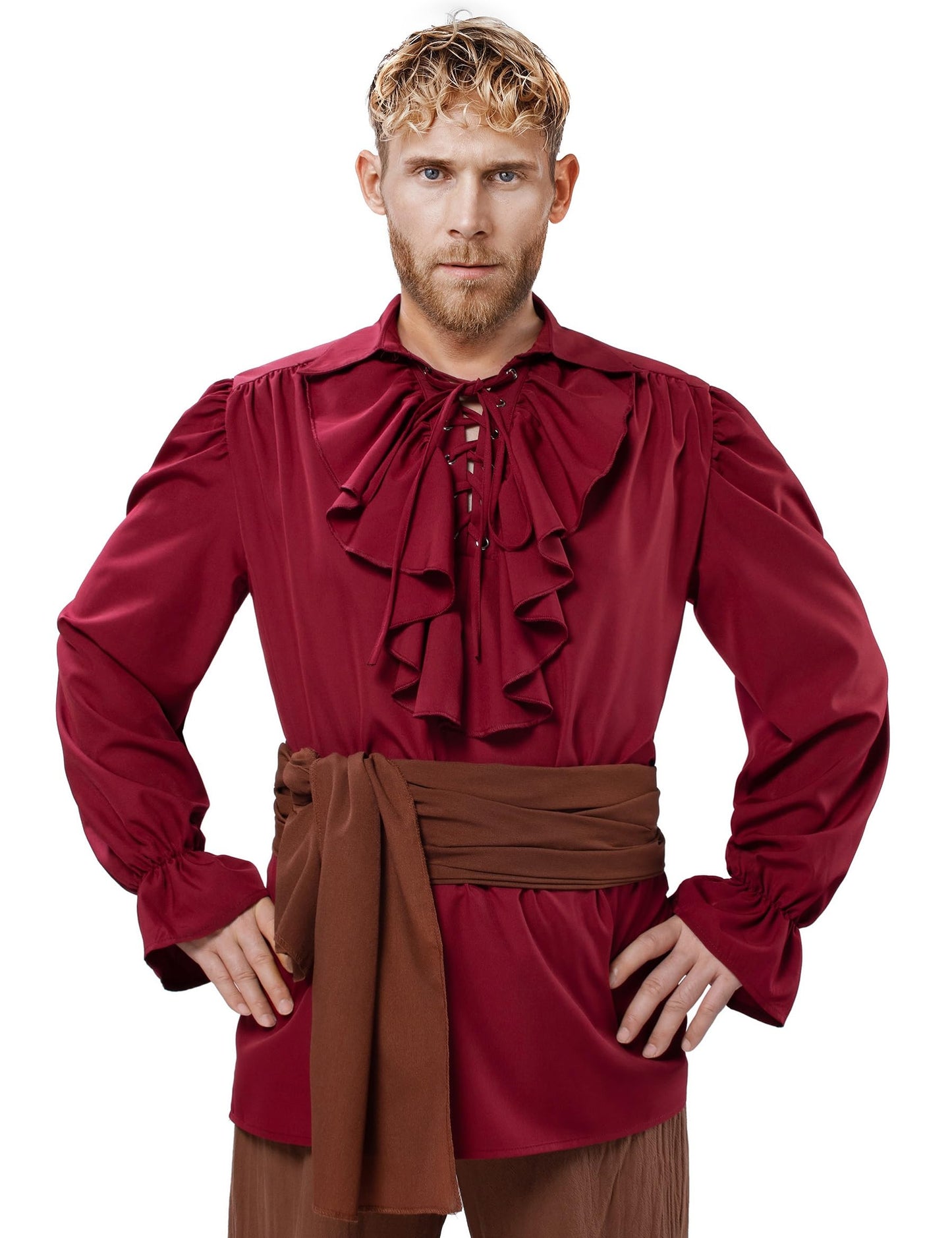 Men's Renaissance Victorian Medieval Pirate Shirt Lace Up Costume Top