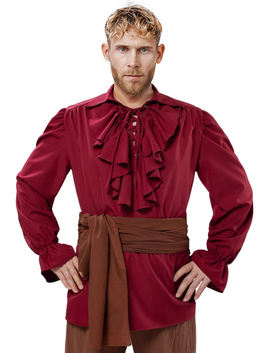 Men's Renaissance Victorian Medieval Pirate Shirt Lace Up Costume Top