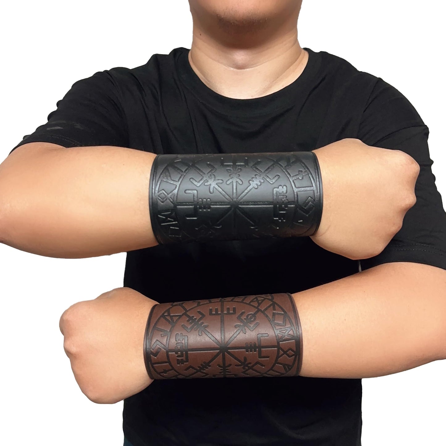 GelConnie Leather Gauntlet Wristband Viking Leather Arm Guard Medieval Armor Bracers Leather Armband Wrist Guards Cosplay Black Leather Bracers
