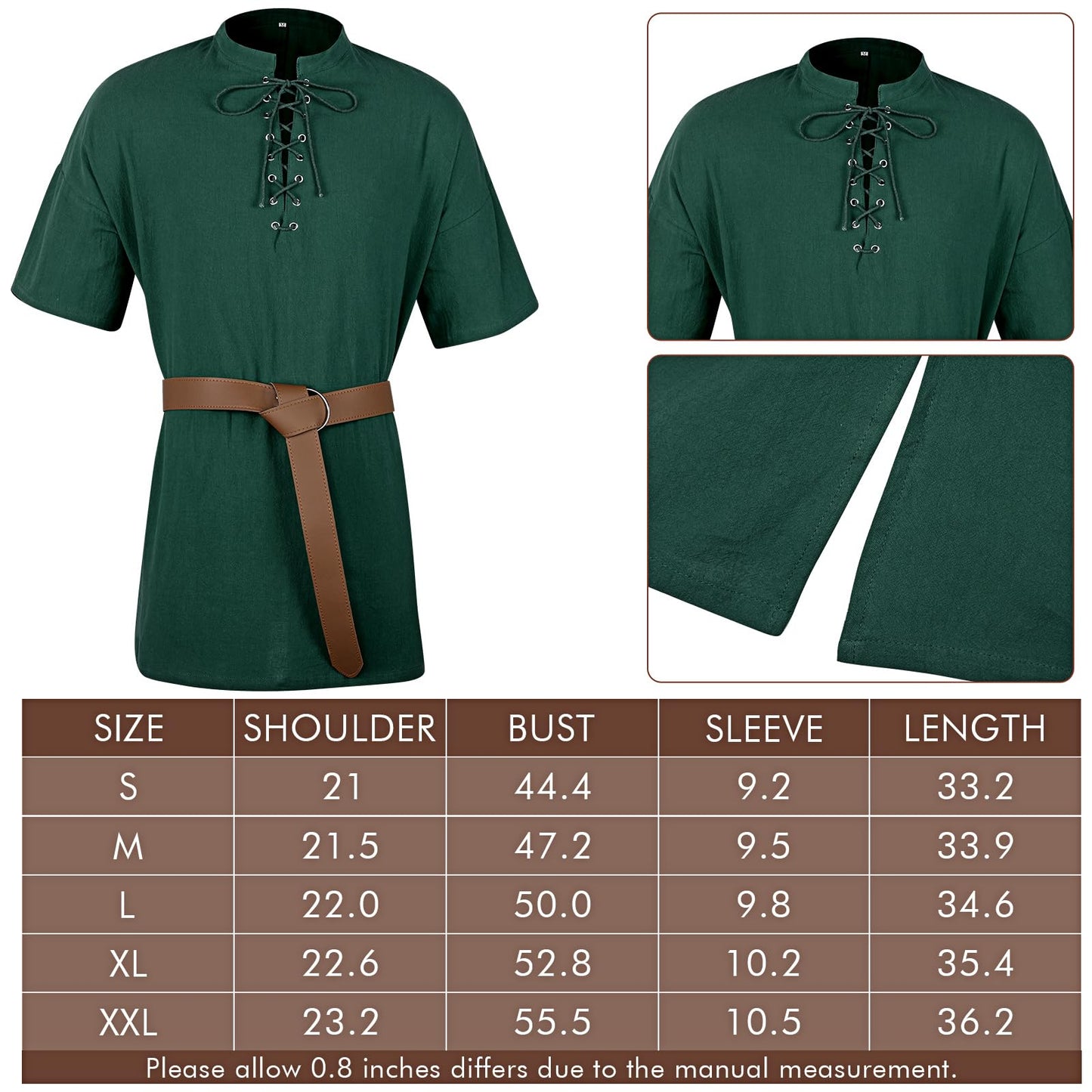 Renaissance Costume Men Medieval Viking Tunic 3 pcs