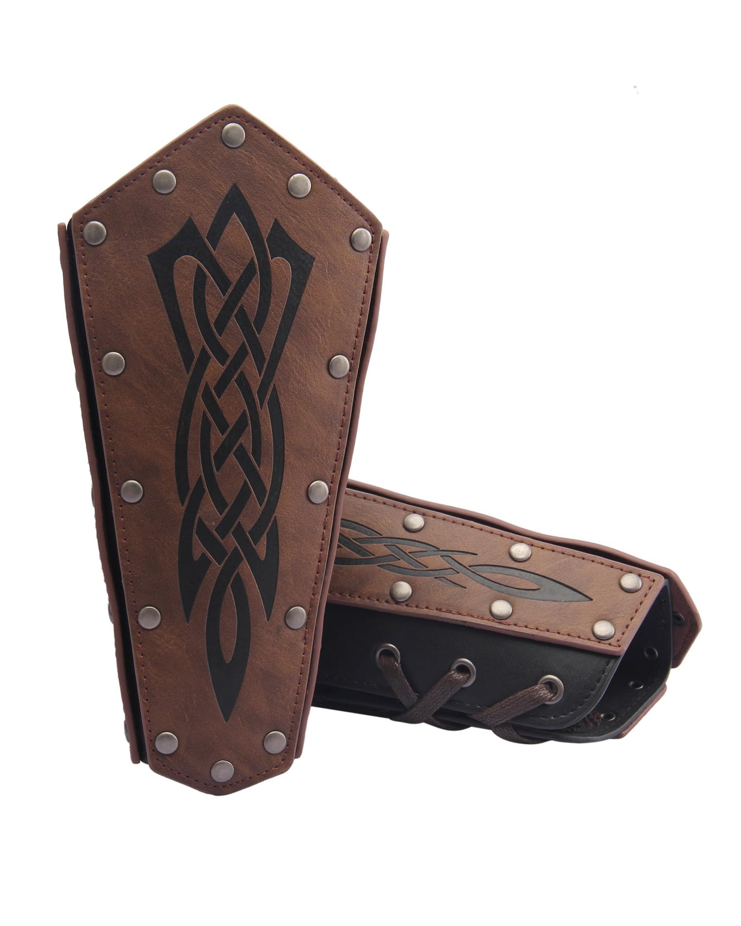 Leather Gauntlet Wristband Medieval Bracers Viking Wrist Guards Archery Guards Bracers Wide Arm Armor Cuff for Women Men 2PCS Knight Wrist Bracers