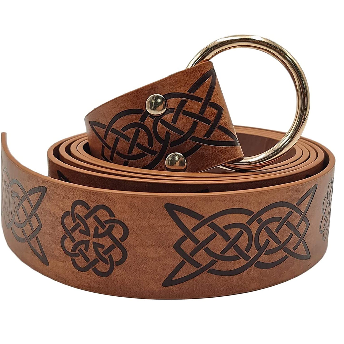 Dark Brown Celtic Knot Embossed PU Leather Medieval Viking Belt