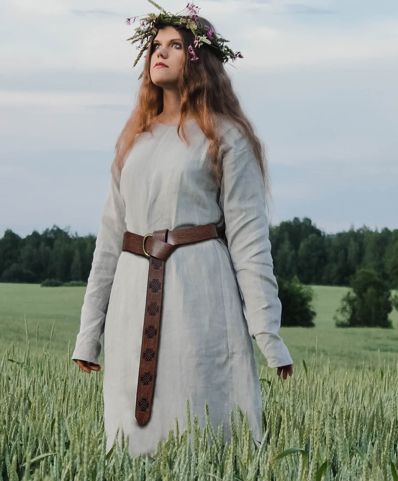 Dark Brown Celtic Knot Embossed PU Leather Medieval Viking Belt